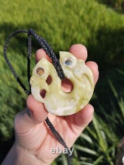 Manaia Maori Pendant Double Manaia Hand Carved Jade Abalone Shell New Zealand
