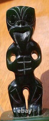 Maori Carved Pounamu Tiki New Zealand Oceania Vintage 3.5 Inch