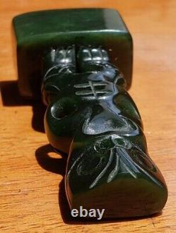 Maori Carved Pounamu Tiki New Zealand Oceania Vintage 3.5 Inch