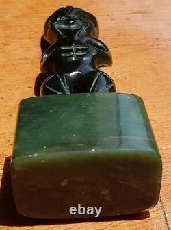 Maori Carved Pounamu Tiki New Zealand Oceania Vintage 3.5 Inch