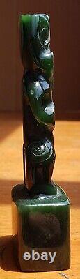 Maori Carved Pounamu Tiki New Zealand Oceania Vintage 3.5 Inch