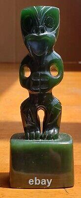 Maori Carved Pounamu Tiki New Zealand Oceania Vintage 3.5 Inch