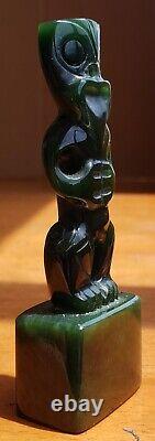 Maori Carved Pounamu Tiki New Zealand Oceania Vintage 3.5 Inch