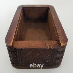 Maori Carved Wood Box 4 6/8 Tiki Paua Abalone Shell Eyes New Zealand Vintage