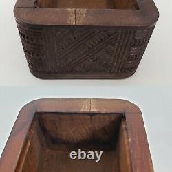 Maori Carved Wood Box 4 6/8 Tiki Paua Abalone Shell Eyes New Zealand Vintage