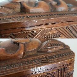 Maori Carved Wood Box 4 6/8 Tiki Paua Abalone Shell Eyes New Zealand Vintage