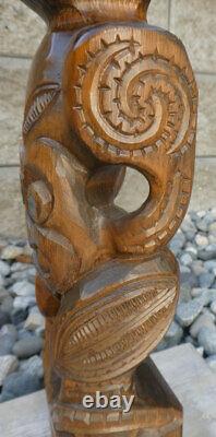Maori Ethnographic Standing Tiki HEI Figure Signed 1974 Tribal Art New Zealand