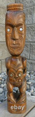 Maori Ethnographic Standing Tiki HEI Figure Signed 1974 Tribal Art New Zealand