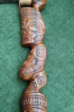 Maori Hand-Carved Ceremonial Toki/Adze Pounamu Greenstone Jade Blade Long Handle