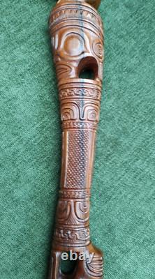 Maori Hand-Carved Ceremonial Toki/Adze Pounamu Greenstone Jade Blade Long Handle