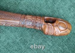 Maori Hand-Carved Ceremonial Toki/Adze Pounamu Greenstone Jade Blade Long Handle
