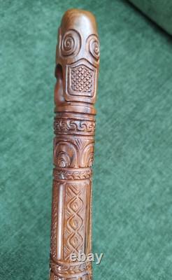 Maori Hand-Carved Ceremonial Toki/Adze Pounamu Greenstone Jade Blade Long Handle