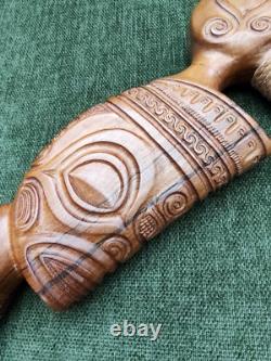 Maori Hand-Carved Ceremonial Toki/Adze Pounamu Greenstone Jade Blade Long Handle