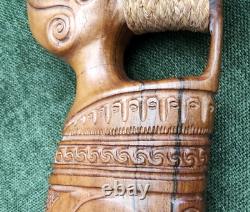Maori Hand-Carved Ceremonial Toki/Adze Pounamu Greenstone Jade Blade Long Handle