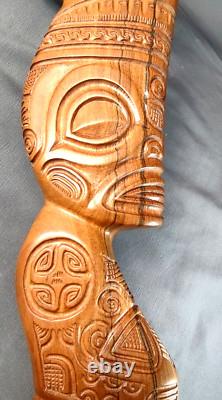 Maori Hand-Carved Ceremonial Toki/Adze Pounamu Greenstone Jade Blade Long Handle
