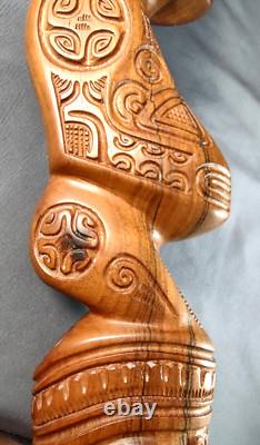 Maori Hand-Carved Ceremonial Toki/Adze Pounamu Greenstone Jade Blade Long Handle