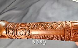 Maori Hand-Carved Ceremonial Toki/Adze Pounamu Greenstone Jade Blade Long Handle