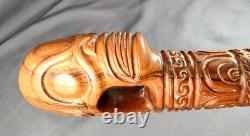 Maori Hand-Carved Ceremonial Toki/Adze Pounamu Greenstone Jade Blade Long Handle