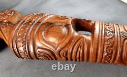 Maori Hand-Carved Ceremonial Toki/Adze Pounamu Greenstone Jade Blade Long Handle