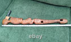 Maori Hand-Carved Ceremonial Toki/Adze Pounamu Greenstone Jade Blade Long Handle