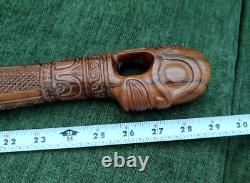 Maori Hand-Carved Ceremonial Toki/Adze Pounamu Greenstone Jade Blade Long Handle