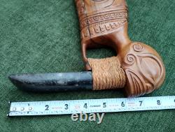 Maori Hand-Carved Ceremonial Toki/Adze Pounamu Greenstone Jade Blade Long Handle