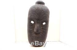 Maori Hand Carved Wooden Warrior tattoo Face Mask Tribal Mask New Zealand 17.5