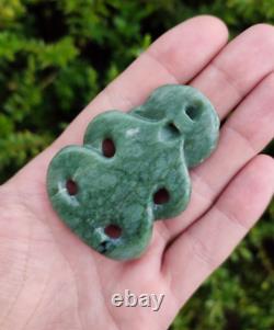 Maori New Zealand Hand Carved Tiki Pendant Authentic Pounamu Stone Abalone Eyes