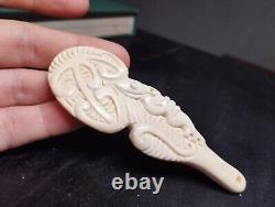 Maori Old Pendant Wahaika Hand Carved Bone Abalone New Zealand