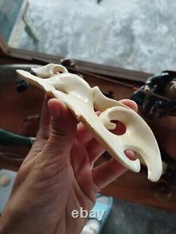 Maori Old Super Huge Pendant Hei Matau Hand Carved Bone Abalone New Zealand