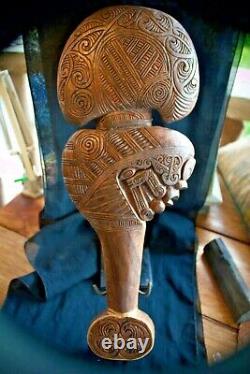 Maori Patu Wahaika Kotiate Tribal War Club Carved Wood Tiki New Zealand Heavy