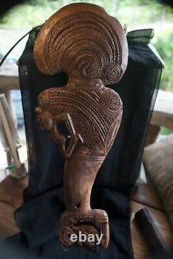 Maori Patu Wahaika War Club Rich Carved Wood Tiki God New Zealand No reserve