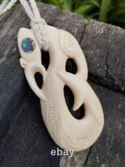 Maori Pendant Huge Manaia Hand Carved Bone Abalone New Zealand