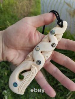 Maori Pendant Huge Pikorua Double Twist Hand Carved Bone New Zealand