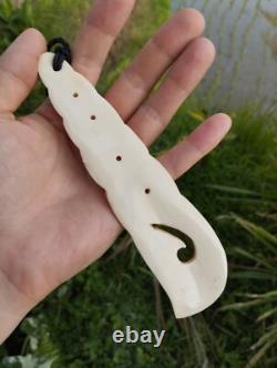 Maori Pendant Huge Pikorua Double Twist Hand Carved Bone New Zealand