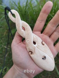 Maori Pendant Huge Pikorua Double Twist Hand Carved Bone New Zealand