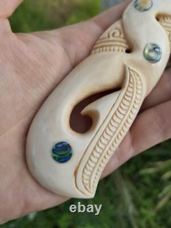 Maori Pendant Huge Pikorua Double Twist Hand Carved Bone New Zealand