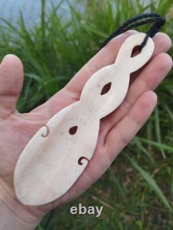 Maori Pendant Huge Pikorua Double Twist Hand Carved Bone New Zealand