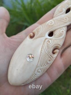 Maori Pendant Huge Pikorua Double Twist Hand Carved Bone New Zealand