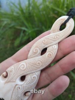 Maori Pendant Huge Pikorua Double Twist Hand Carved Bone New Zealand