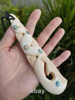 Maori Pendant Huge Pikorua Double Twist Hand Carved Bone New Zealand