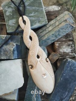 Maori Pendant Huge Pikorua Double Twist Hand Carved Bone New Zealand