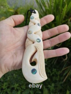 Maori Pendant Huge Pikorua Double Twist Hand Carved Bone New Zealand