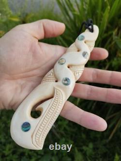 Maori Pendant Huge Pikorua Double Twist Hand Carved Bone New Zealand