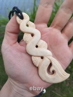 Maori Pendant Huge Pikorua Hei Hand Carved Bone New Zealand
