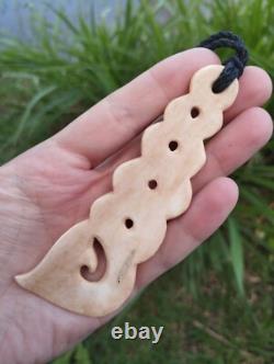 Maori Pendant Huge Pikorua Hei Hand Carved Bone New Zealand