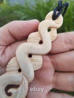 Maori Pendant Huge Pikorua Hei Hand Carved Bone New Zealand
