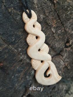 Maori Pendant Huge Pikorua Hei Hand Carved Bone New Zealand