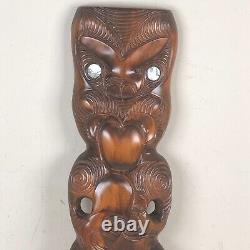 Maori TIiki Wall Art Abalone Shell Eyes New Zealand 22 Inches Hand Carved