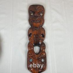 Maori TIiki Wall Art Abalone Shell Eyes New Zealand 22 Inches Hand Carved
